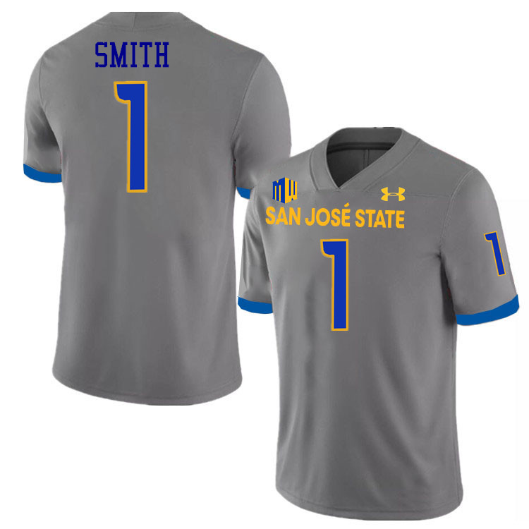 San Jose State Spartans #1 Leland Smith College Football Jerseys,Uniforms-Grey